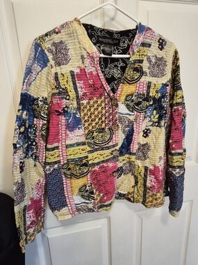 Monterey Bay Patchwork Quilted Jean Jacket - Pink Blue Yellow Cream